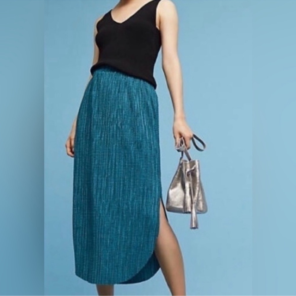Sabina Musayev Anthro Odelle Teal Blue Crinkle Midi Skirt Size Medium